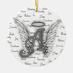 Angel Wings with Positive Words Monogram A Ceramic Tree Decoration