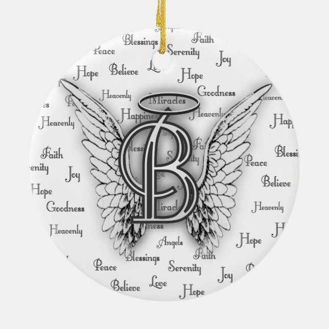 Angel Wings with Positive Words Monogram B Ceramic Tree Decoration (Back)