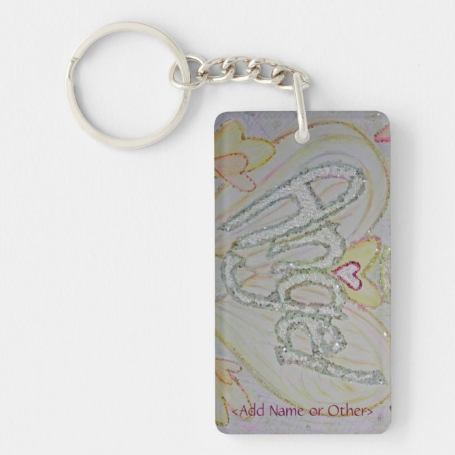 Angel Wings Word Heart Keychain - Custom Text (Front)