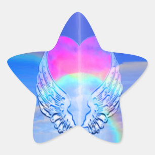 Angel Wings Wrapped Around a Heart Star Sticker