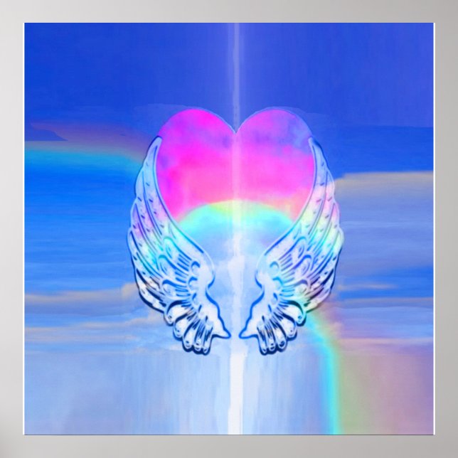 Angel Wings Wrapped Around a Rainbow Heart Poster (Front)