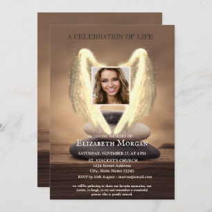 Angel Wings Zen Stones Photo Celebration Of Life Invitation