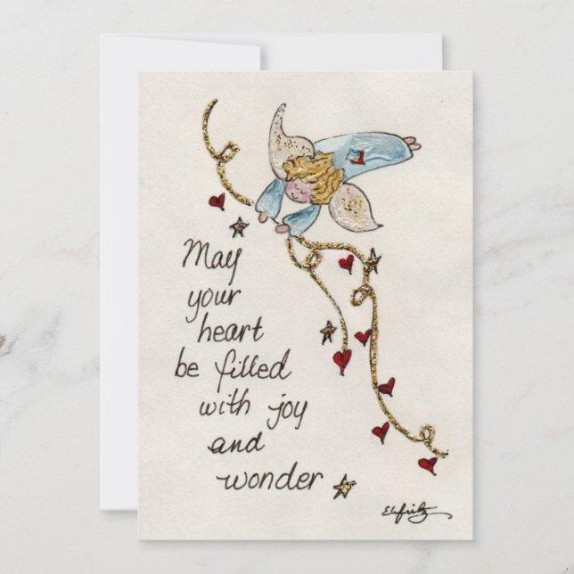 Angel Wishes You Joy & Wonder Watercolor art Holid Holiday Card (Front)