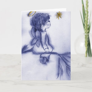 Angel Wishing On A Star - Blue Tint Holiday Card