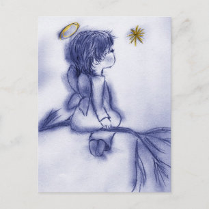 Angel Wishing On A Star - Blue Tint Postcard