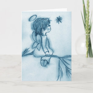 Angel Wishing On A Star - Lighter Blue Tint Holiday Card