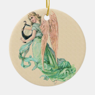 Angel with a Harp Christmas Ceramic Tree Decoration