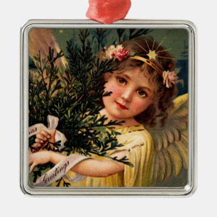 Angel with an Armful of Christmas Greenery Metal Tree Decoration