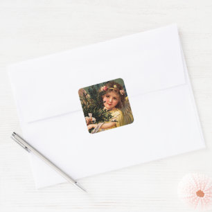 Angel with an Armful of Christmas Greenery Square Sticker
