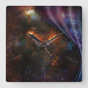 Angel with burning wings square wall clock