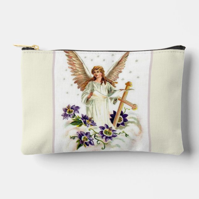 Angel With Cross And Clematis Flowers  Accessory Pouch (Front)