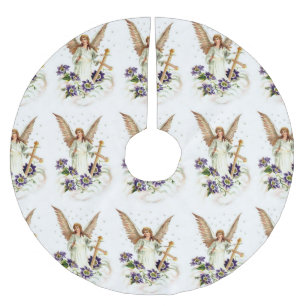 Angel With Cross And Clematis Flowers Brushed Polyester Tree Skirt