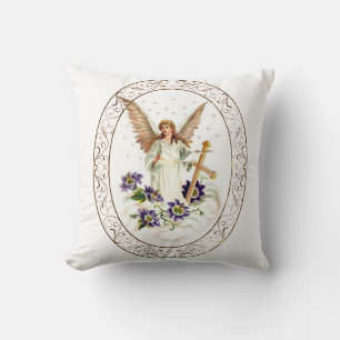 Angel With Cross And Clematis Flowers Cushion