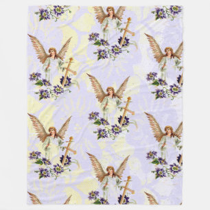 Angel With Cross And Clematis Flowers Fleece Blanket