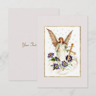 Angel With Cross And Clematis Flowers Invitation