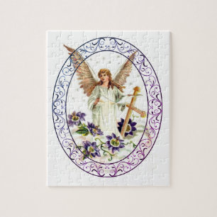 Angel With Cross And Clematis Flowers Jigsaw Puzzl Puzzle