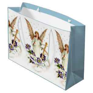 Angel With Cross And Clematis Flowers Large Gift Bag