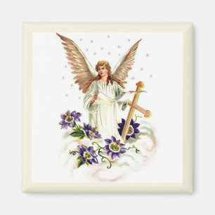 Angel With Cross And Clematis Flowers Magnet