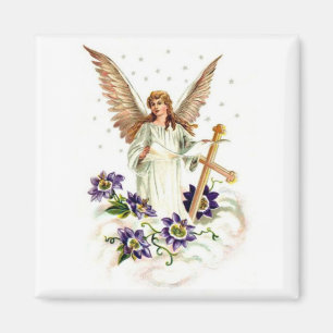 Angel With Cross And Clematis Flowers Magnet