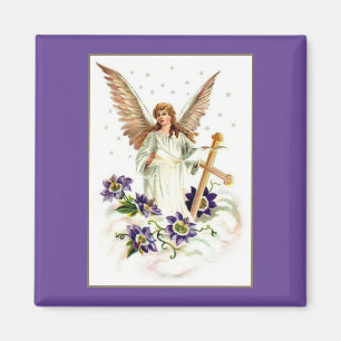 Angel With Cross And Clematis Flowers Magnet