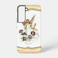 Angel With Cross And Clematis Flowers