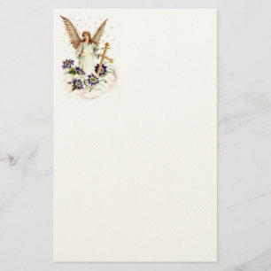 Angel With Cross And Clematis Flowers  Stationery