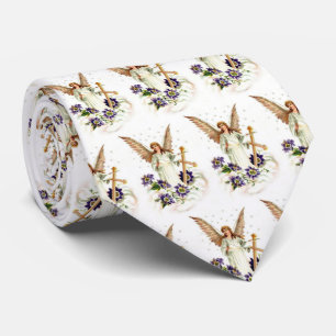 Angel With Cross And Clematis Flowers Tie