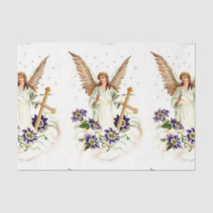 Angel With Cross And Clematis Flowers Tissue Paper