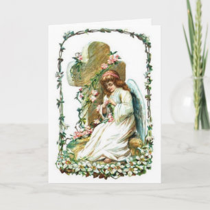 Angel With Cross And Flowers Holiday Card