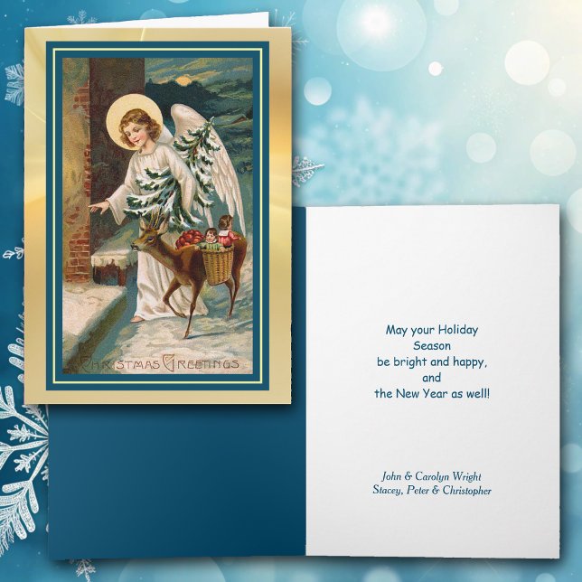 Angel with Deer and Gifts Vintage Christmas Card (Creator Uploaded)