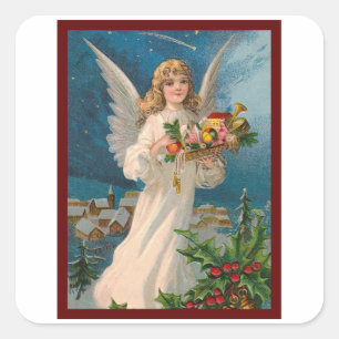 Angel with gifts - Vintage Christmas Square Sticker