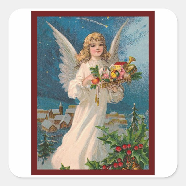 Angel with gifts - Vintage Christmas Square Sticker (Front)
