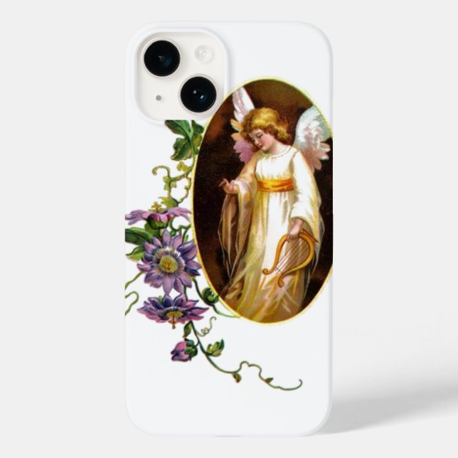 Angel With Harp And Clematis Flowers Case-Mate iPhone Case (Back)