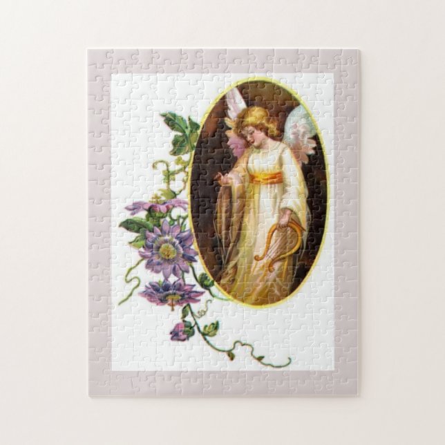 Angel With Harp And Clematis Flowers Jigsaw Puzzle (Vertical)