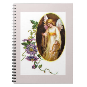 Angel With Harp And Clematis Flowers Notebook