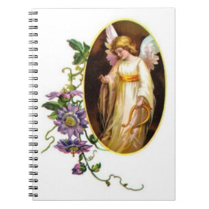 Angel With Harp And Clematis Flowers Notebook