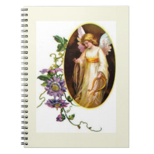 Angel With Harp And Clematis Flowers Notebook
