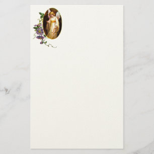 Angel With Harp And Clematis Flowers Stationery