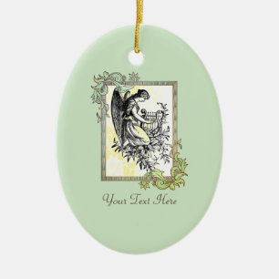 Angel With Harp And Flora Ceramic Ornament