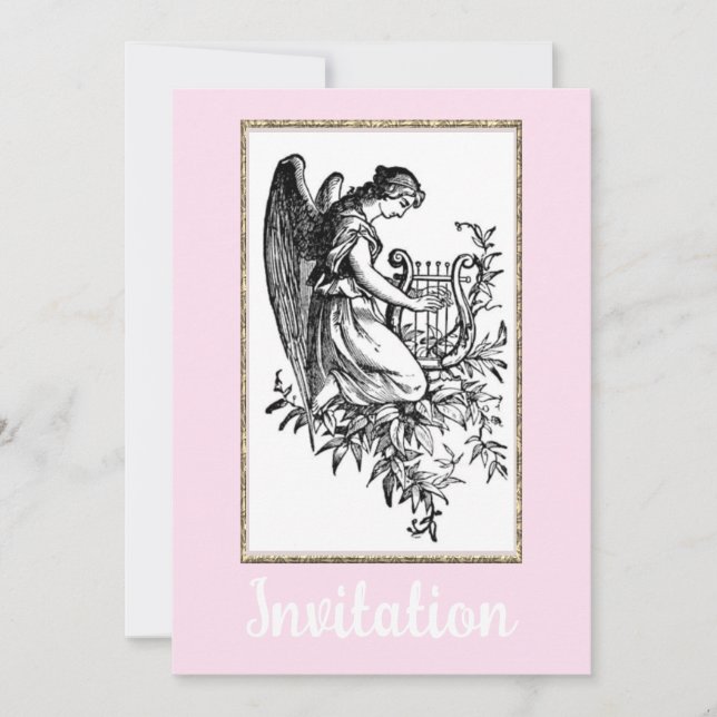Angel With Harp And Flora Invitation (Front)