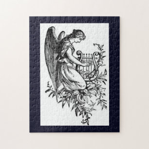 Angel With Harp And Flora Jigsaw Puzzle
