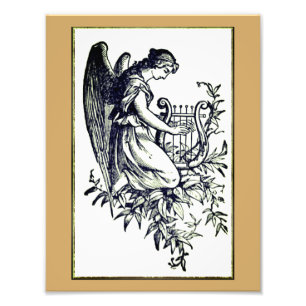 Angel With Harp And Flora Photo Print