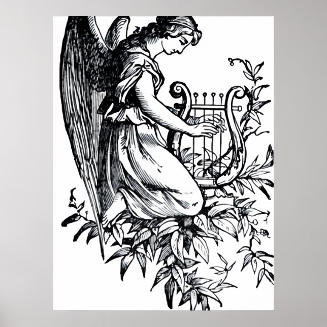 Angel With Harp And Flora Poster (Front)