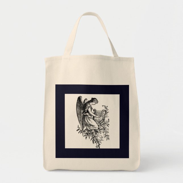 Angel With Harp And Flora Tote Bag (Front)