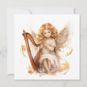 Angel with Harp Christmas Card