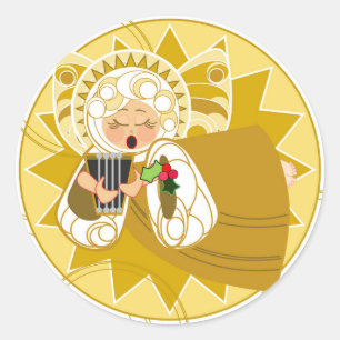 Angel with Harp Sticker--Gold Classic Round Sticker