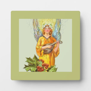 Angel With Holly And Mandolin Plaque