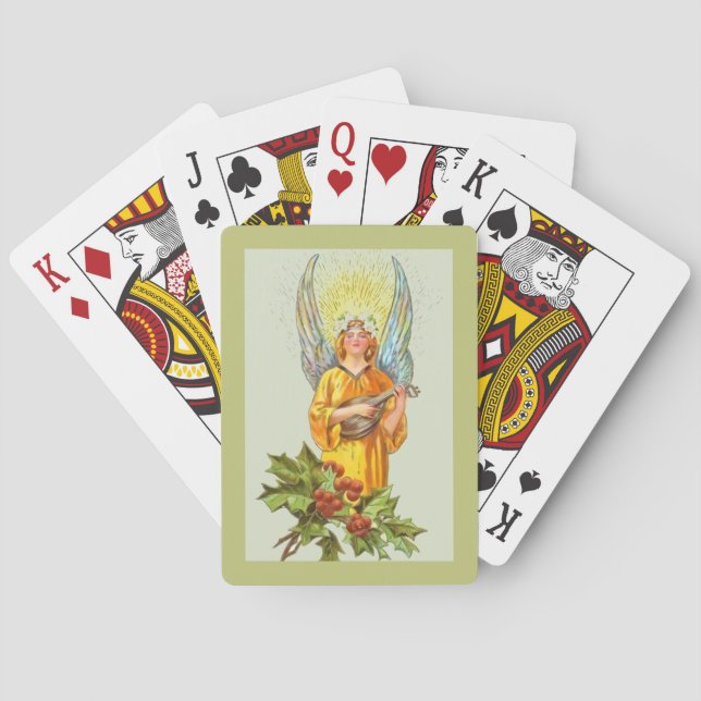 Angel With Holly And Mandolin  Playing Cards (Back)