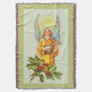 Angel With Holly And Mandolin Throw Blanket