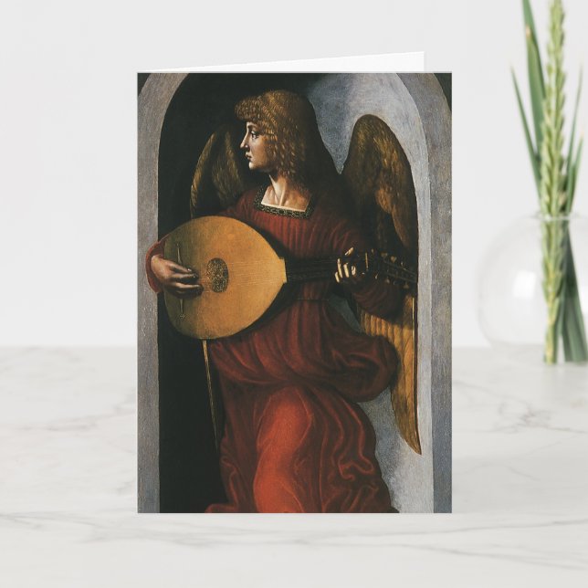Angel with Lute by Leonardo da Vinci Christmas Holiday Card (Front)